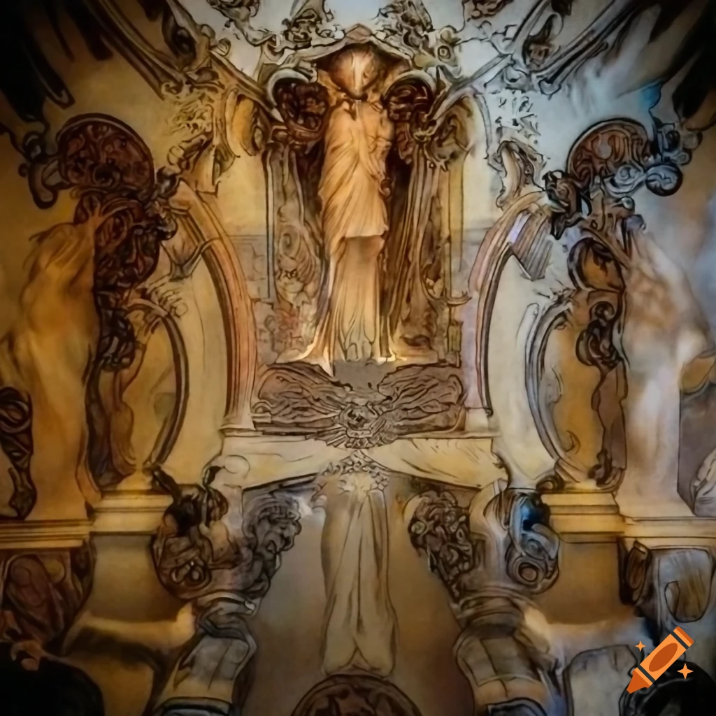Artistic depiction inspired by Metroid Prime, James Gurney, Norman Rockwell, Alphonse Mucha, and Bernini with intricate Stave carving