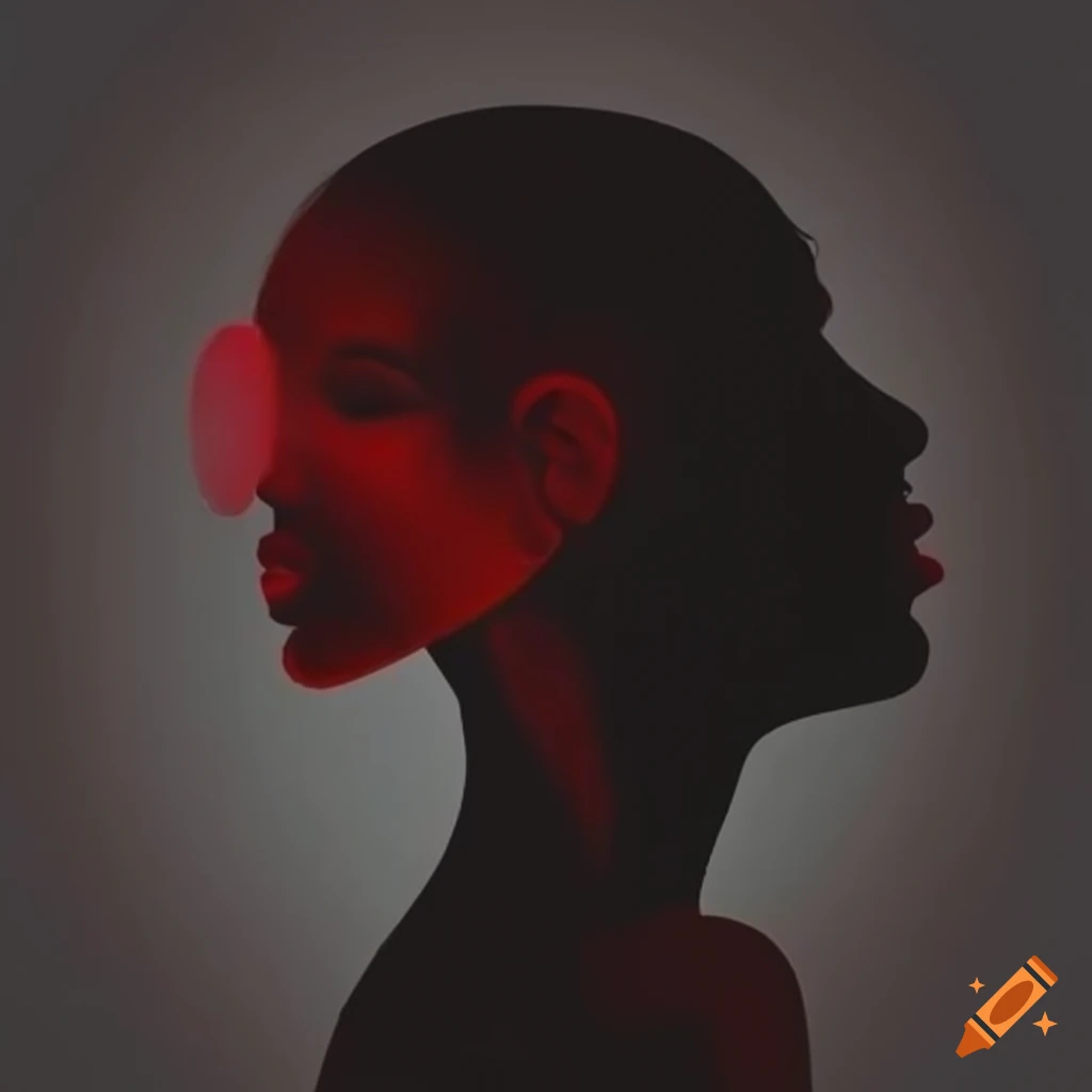 Silhouette of an elegant muse inspiring her partner in a minimalistic black, white, and red logo