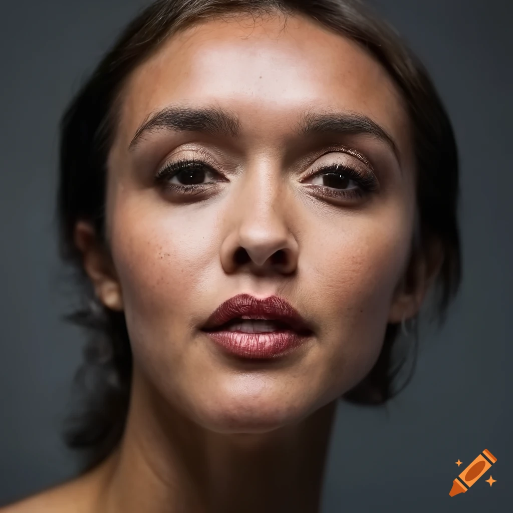 Close-up detailed portrait of a captivating 40-year-old female with intricate skin and hair texture
