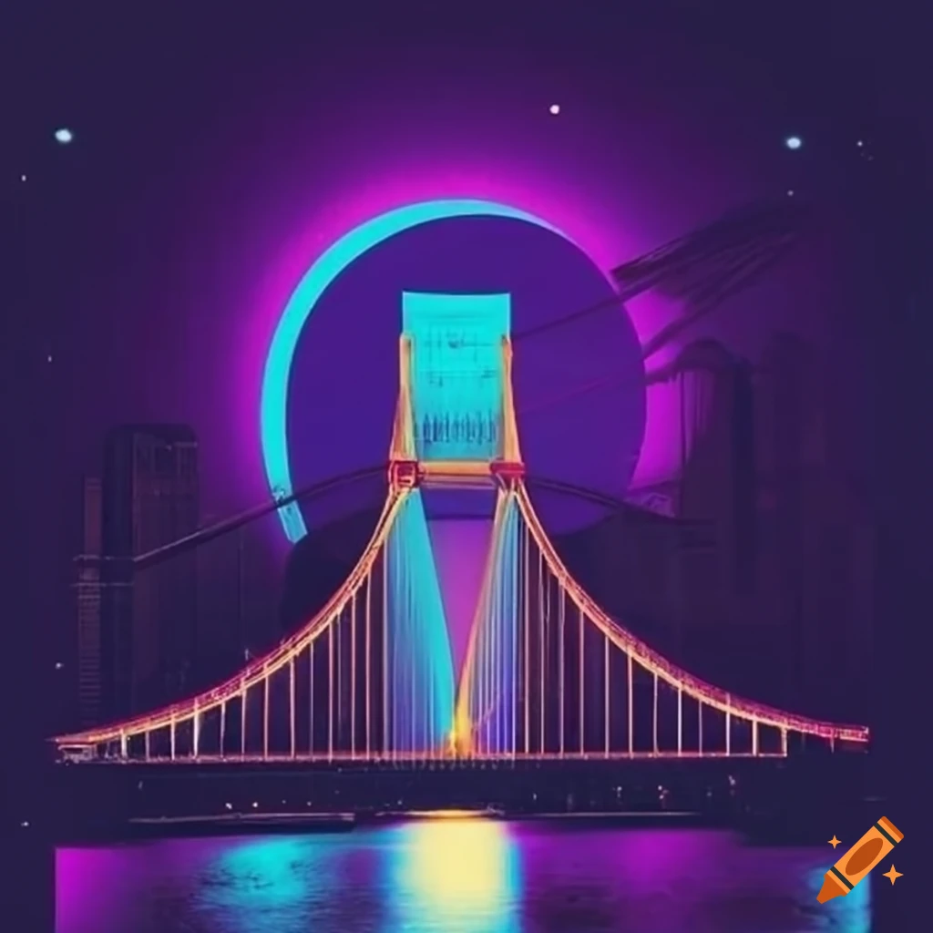 Album cover with San Francisco bridge under retro-futuristic moon
