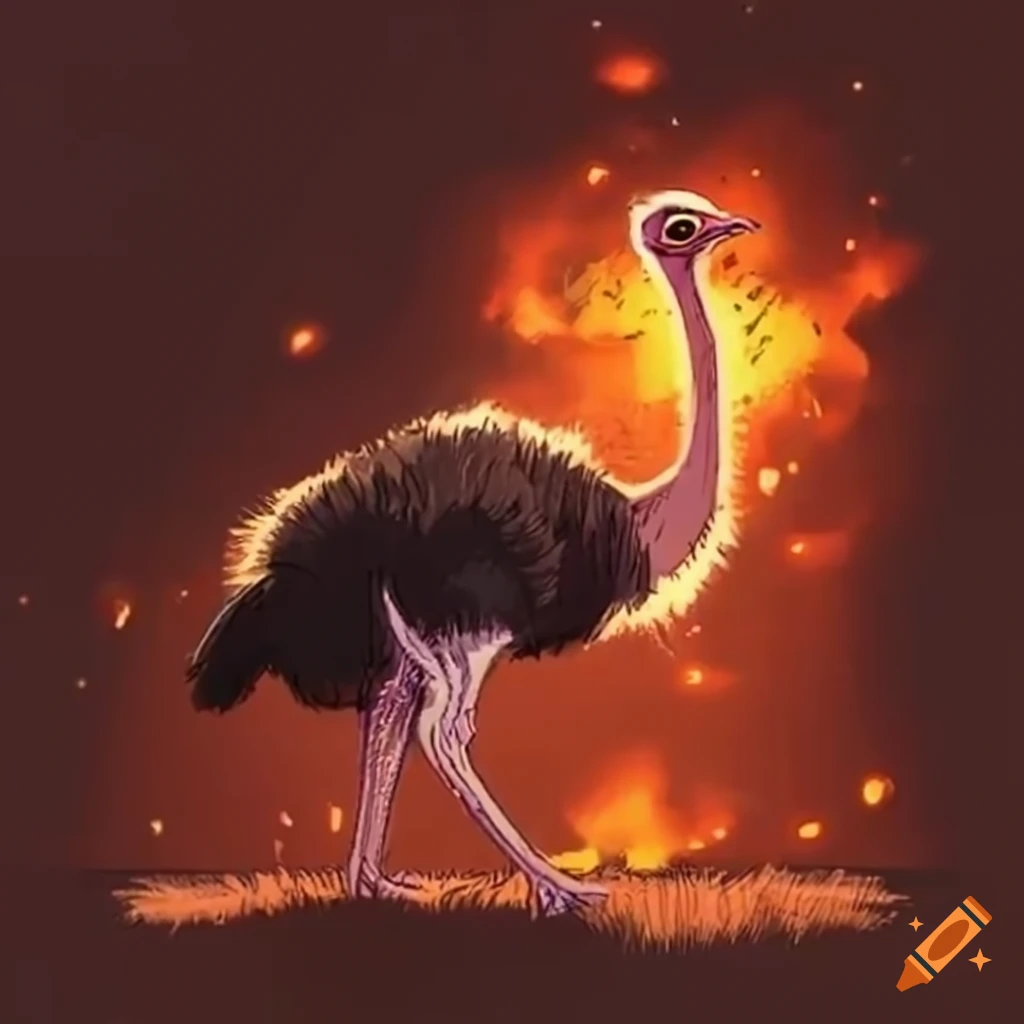 Ostrich fleeing from exploding helicopter