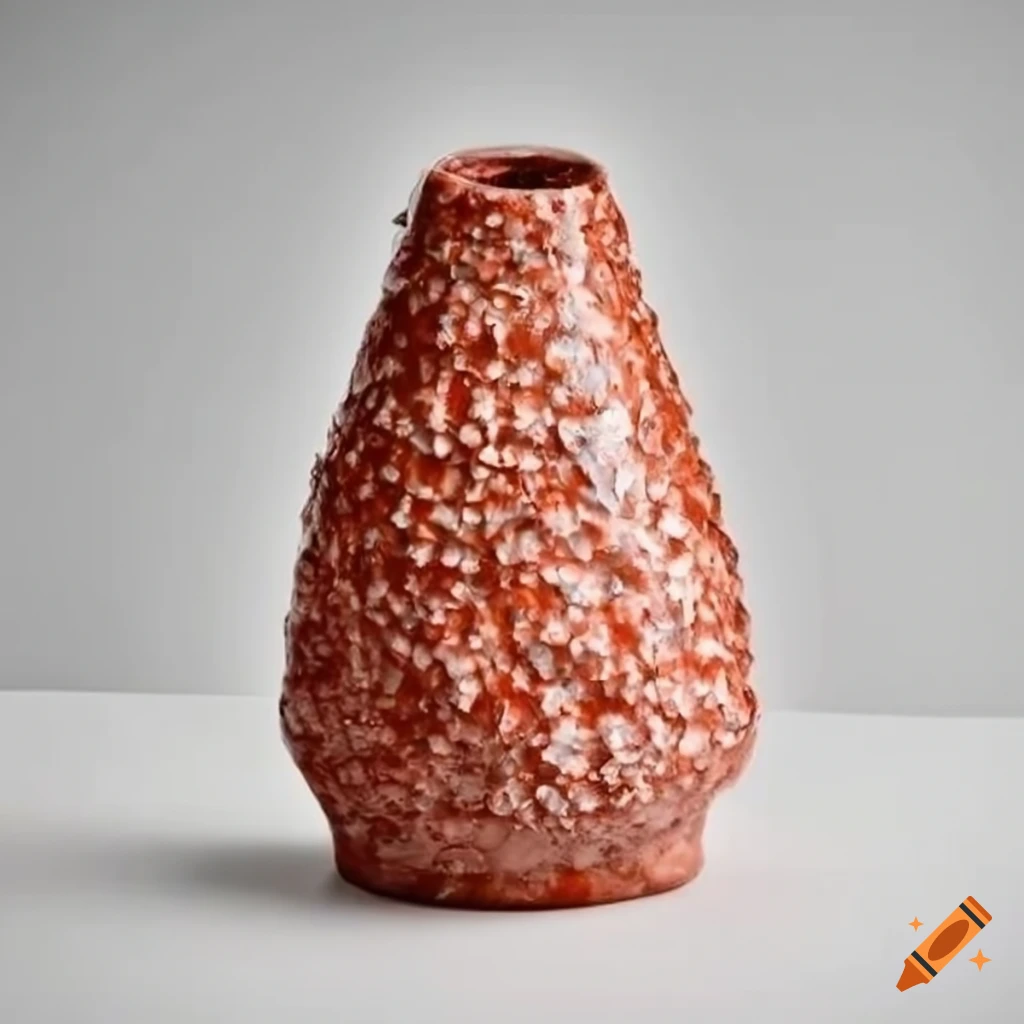 Ceramic tall vase with unique glazing and salt crystals on white background