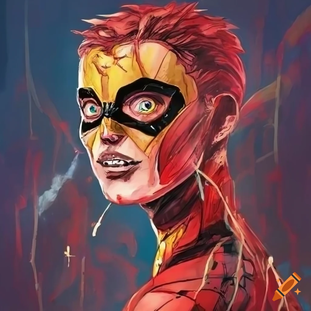 Messy painting of original superhero creation by Marvel Comics and Studio Ghibli