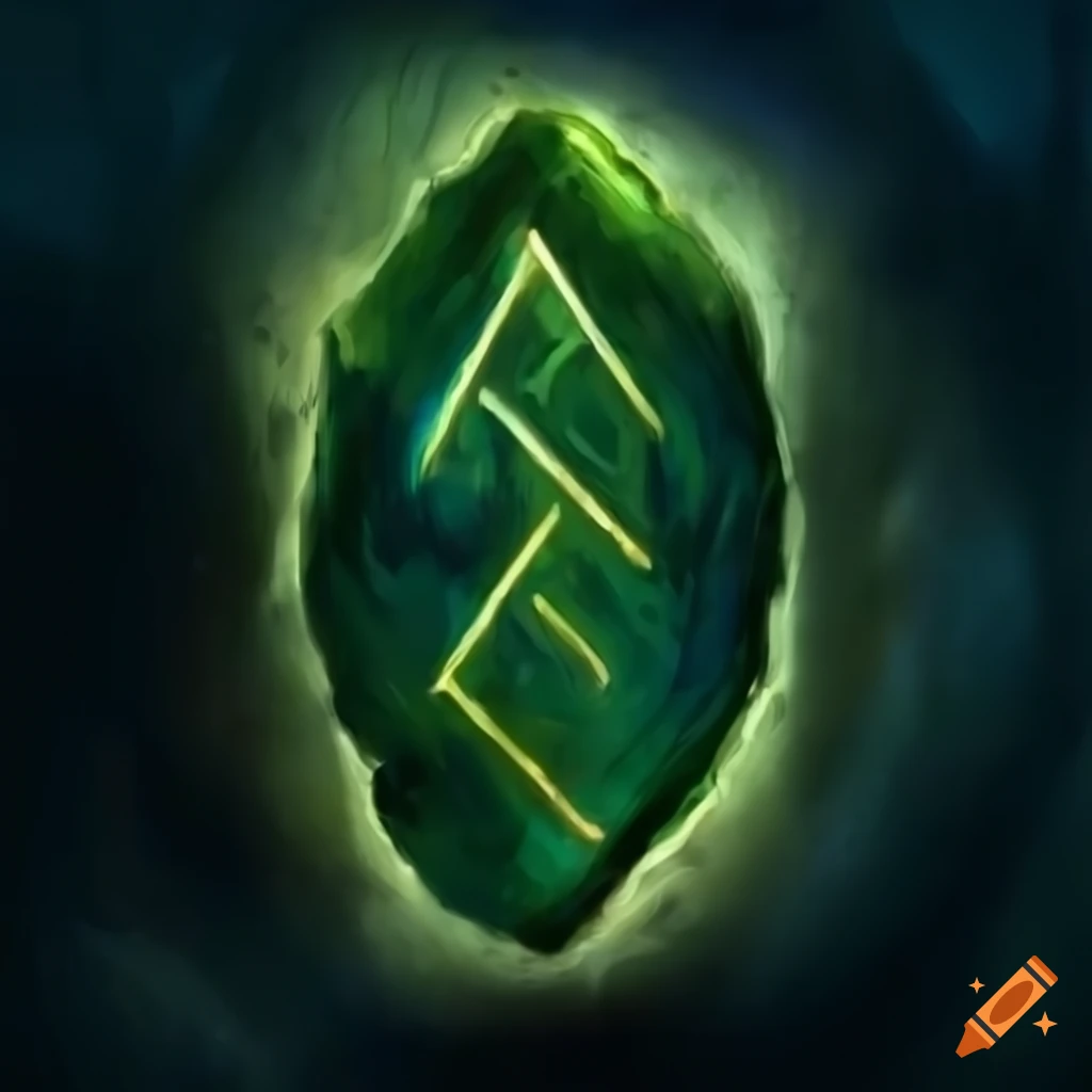 Green strength rune in fantasy art style