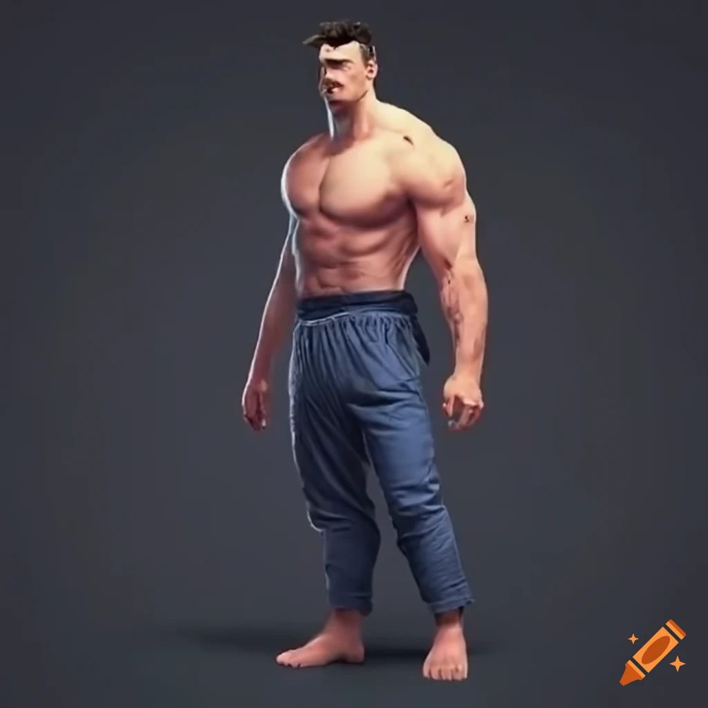 Square-shaped strong man in thirties with white tanned skin in blue outfit