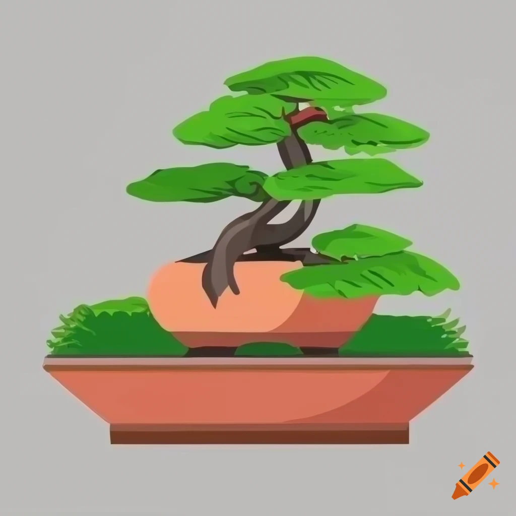 Japanese bonsai tree in a terracotta pot in flat vector style