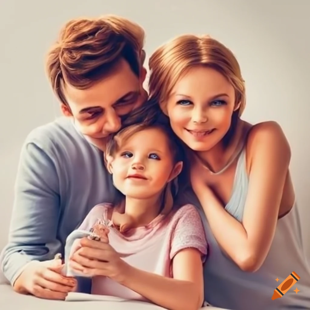 Happy human family with parents and their daughter