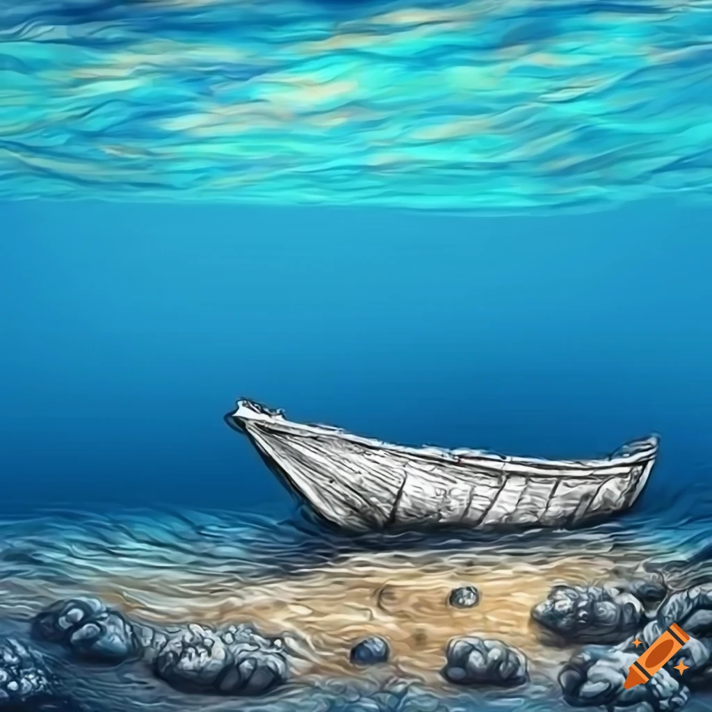 Maritime background with corals and a small boat for text