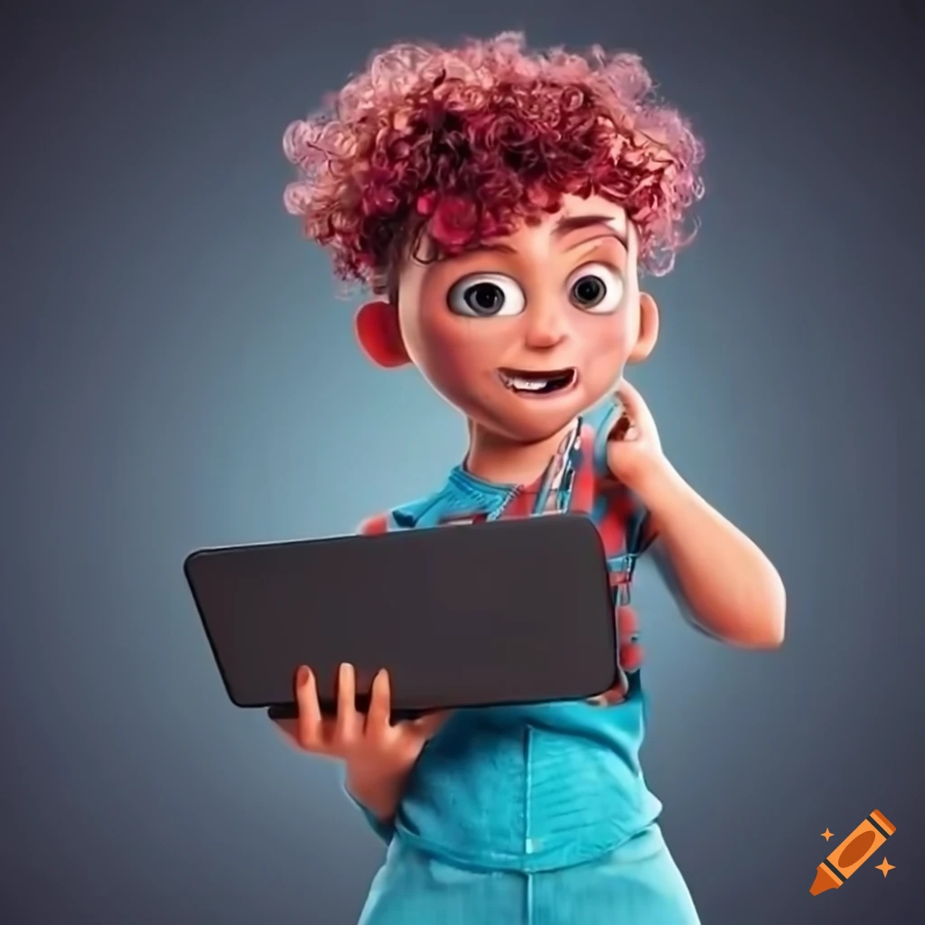 Creative coder pixar character with laptop against sleek black backdrop ...