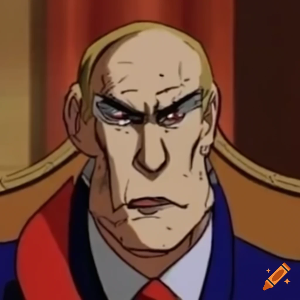 Anime villain aesthetic with striking resemblance to Vladimir Putin