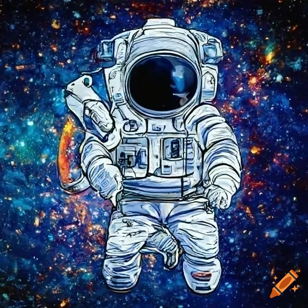 Astronaut repairing a spaceship in outer space
