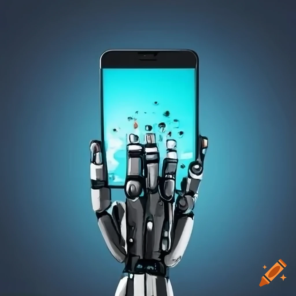 Robot hand typing on Android phone screen