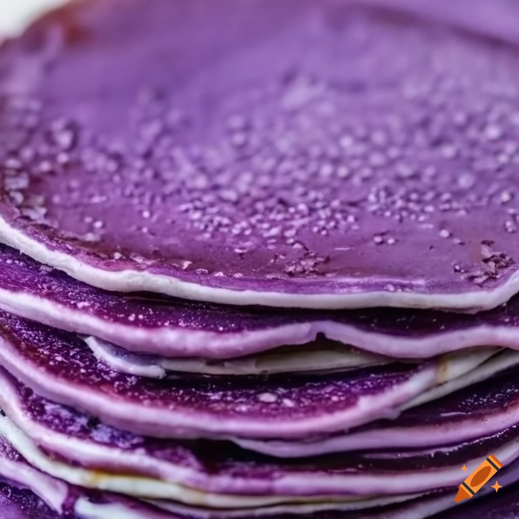 Stack of purple pancakes with purple lighting