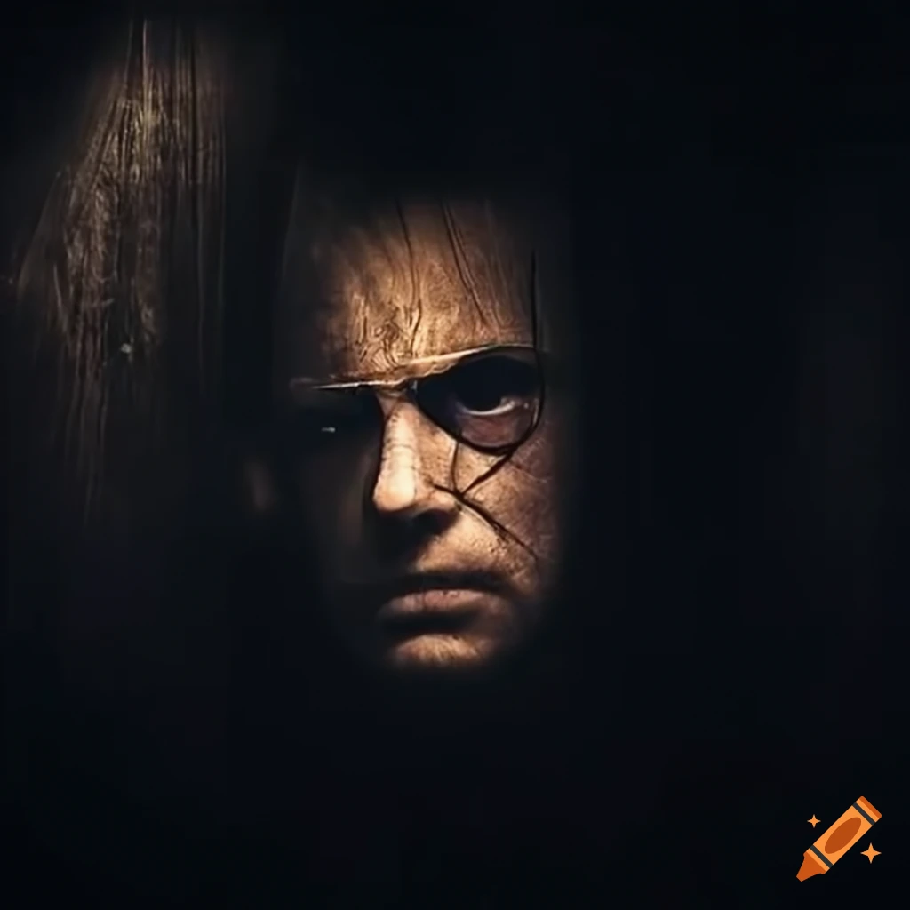 Detective's reflection in mirror in dark attic