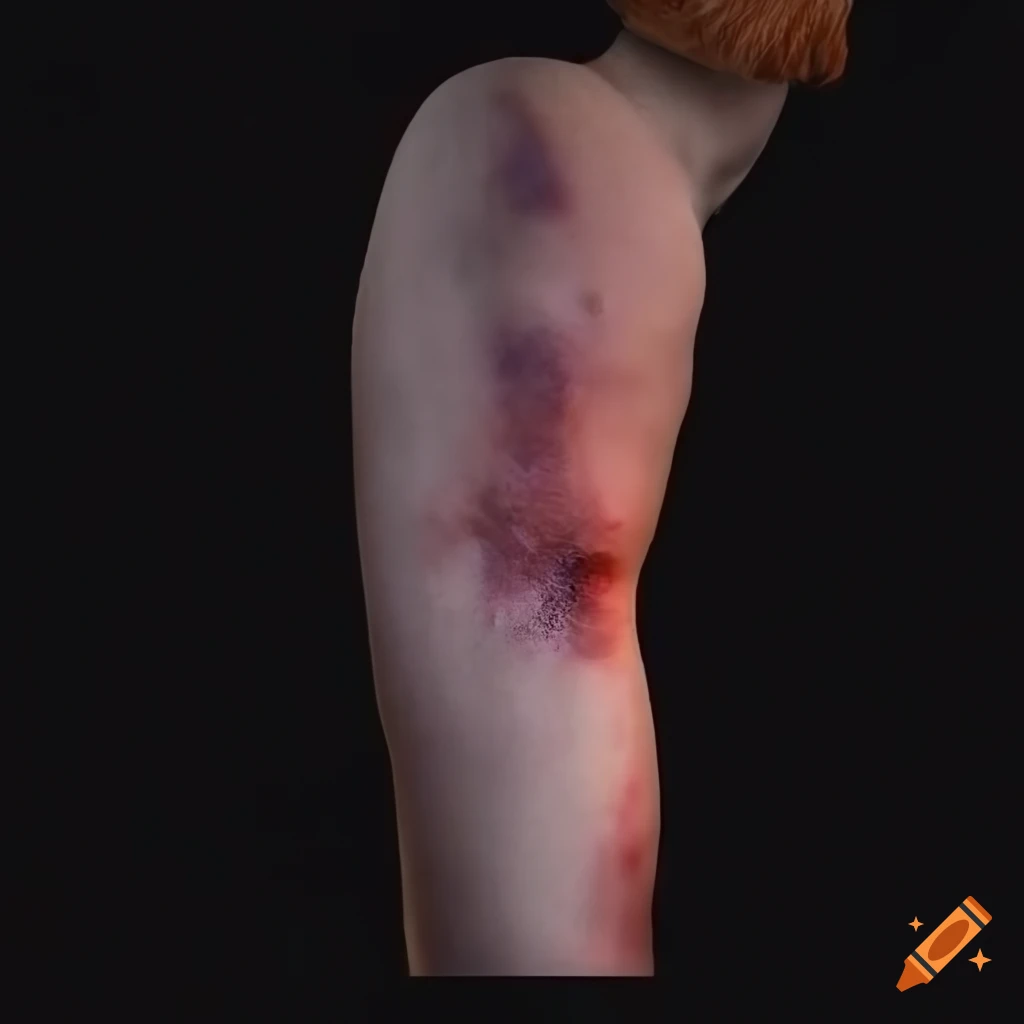 Severely bruised and scraped arm resembling road rash injury