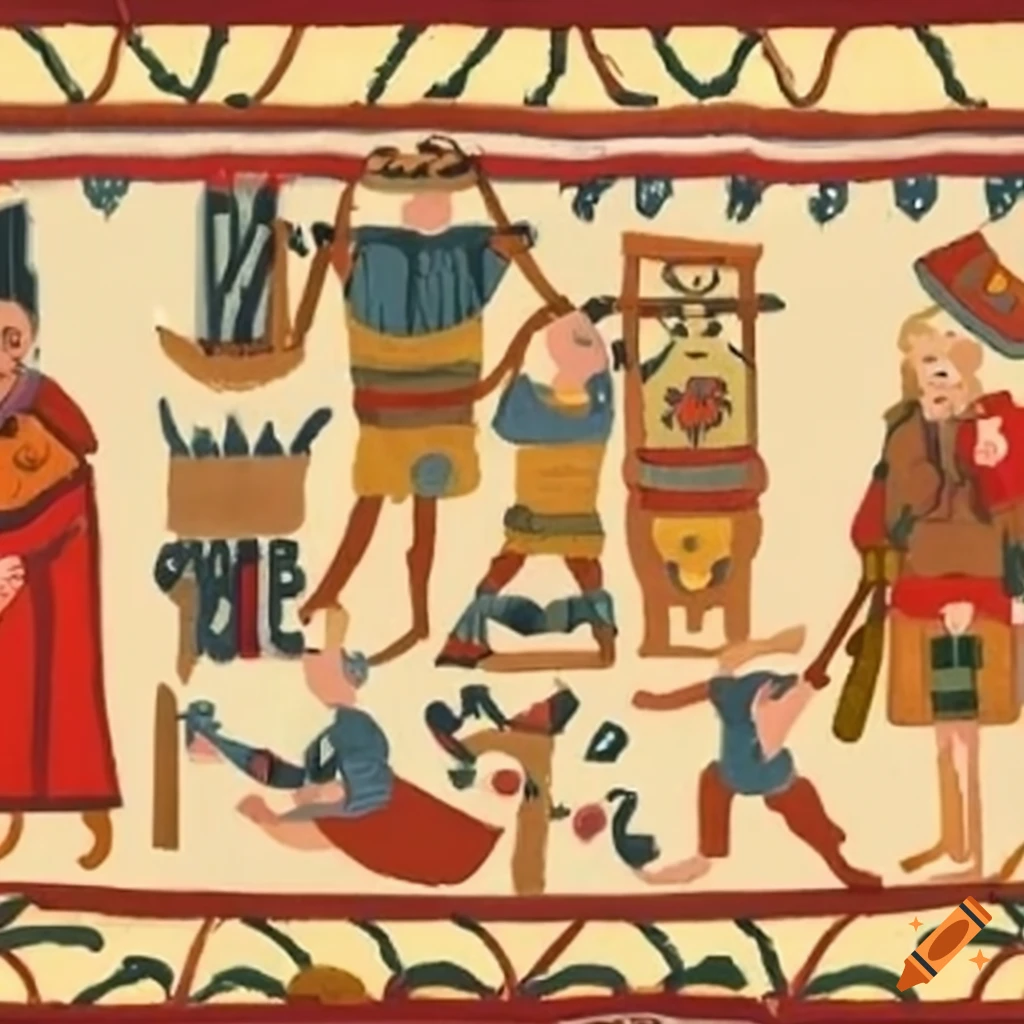 Bayeux tapestry in minimalistic cartoon style