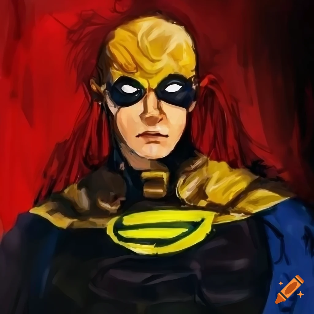 Messy painting of an OC superhero inspired by Marvel Comics and Studio Ghibli, with elements of Watchmen and Homelander