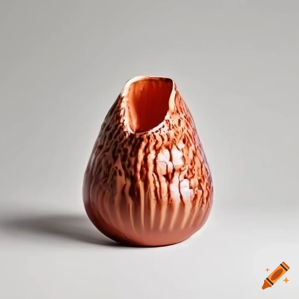 Ceramic bulbous tulip crocodile with glaze and salt crystals on white background