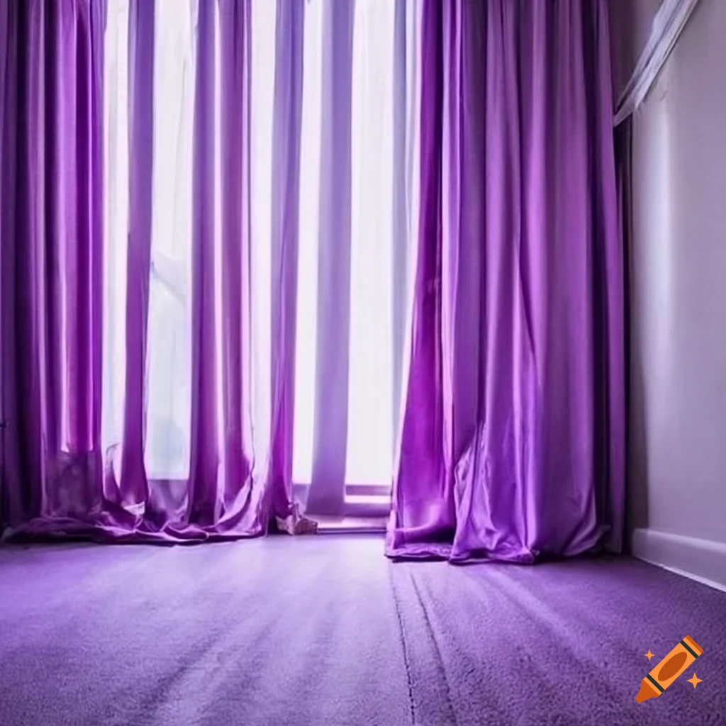 Beautiful room with purple curtains and pastel floor exuding a cozy atmosphere