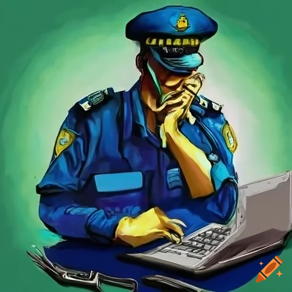 Police officer working on a computer