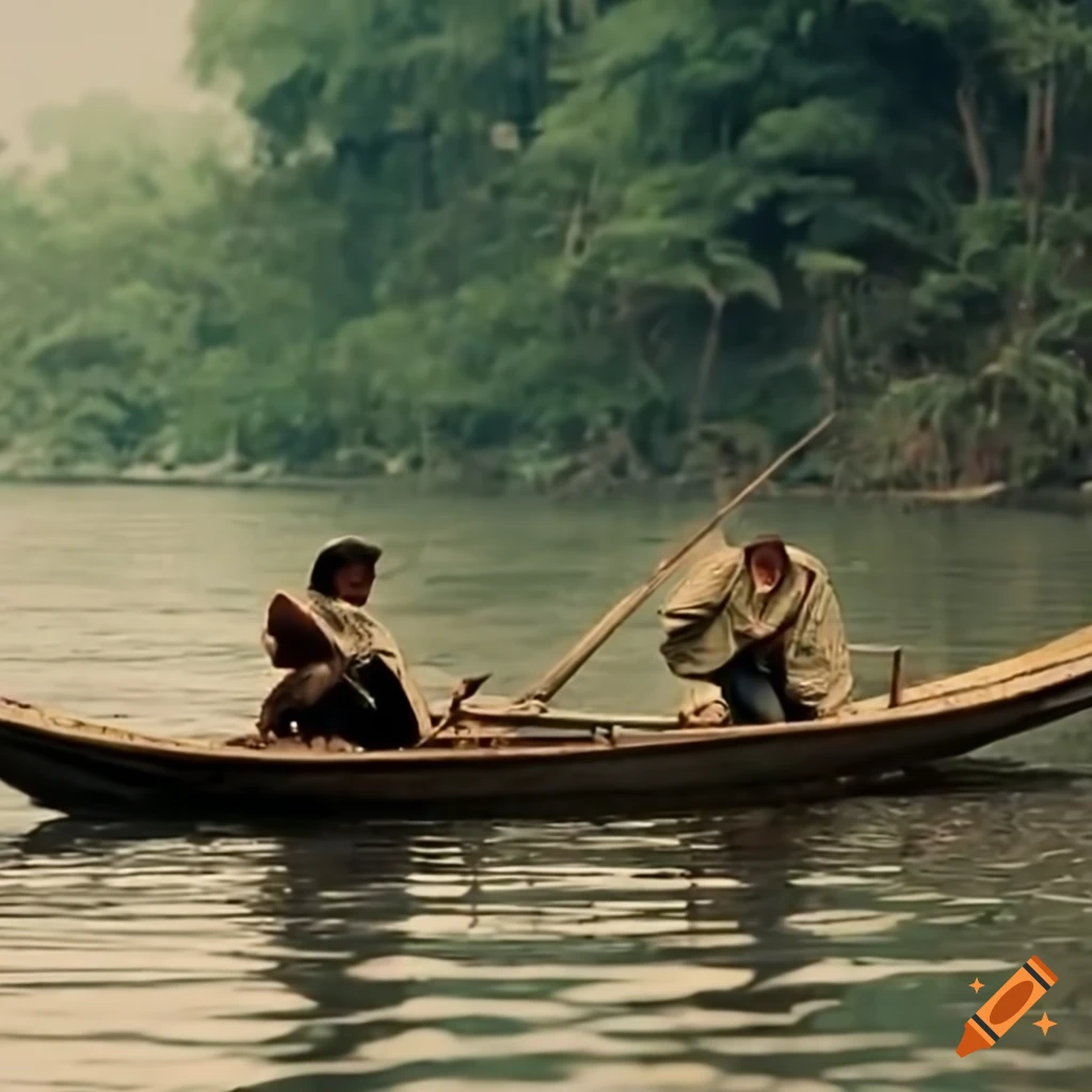Teachers and students rowing a canoe in the Western region of Vietnam