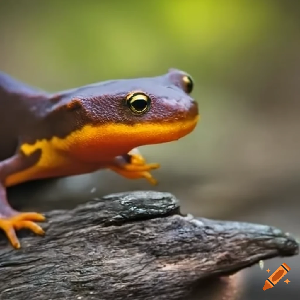 California newt crossing a country road by a lake