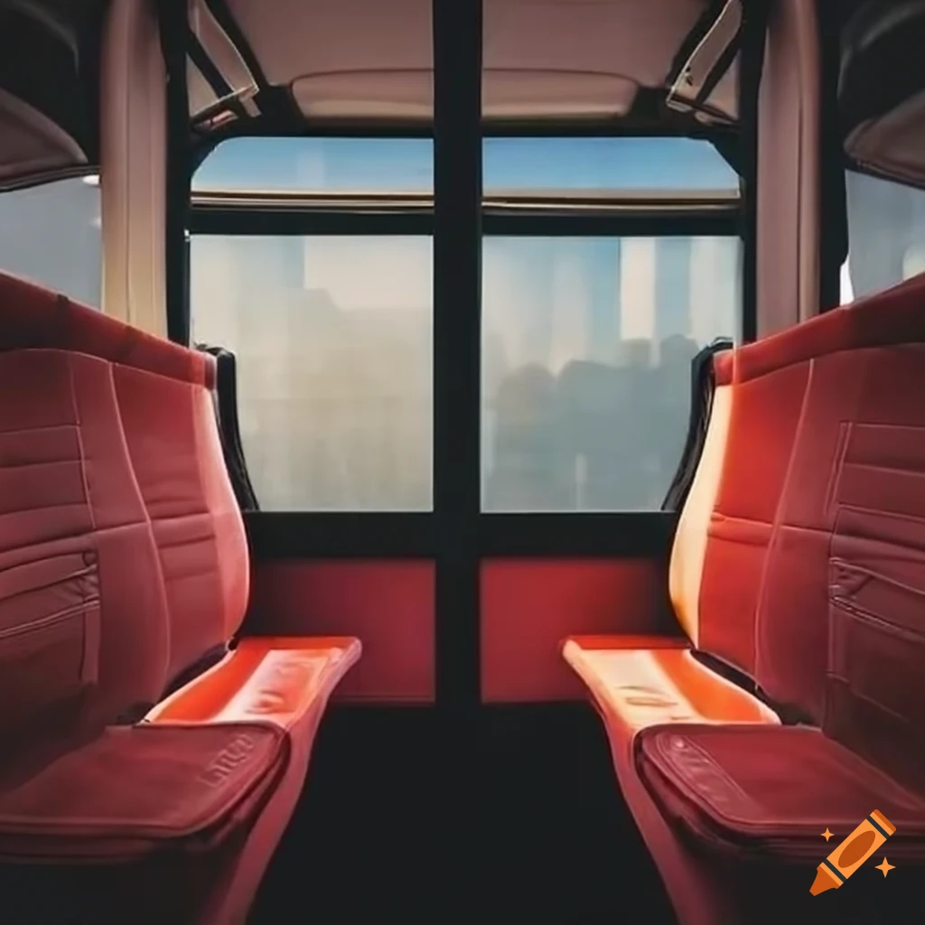 Inside of a bus showing windows and seats
