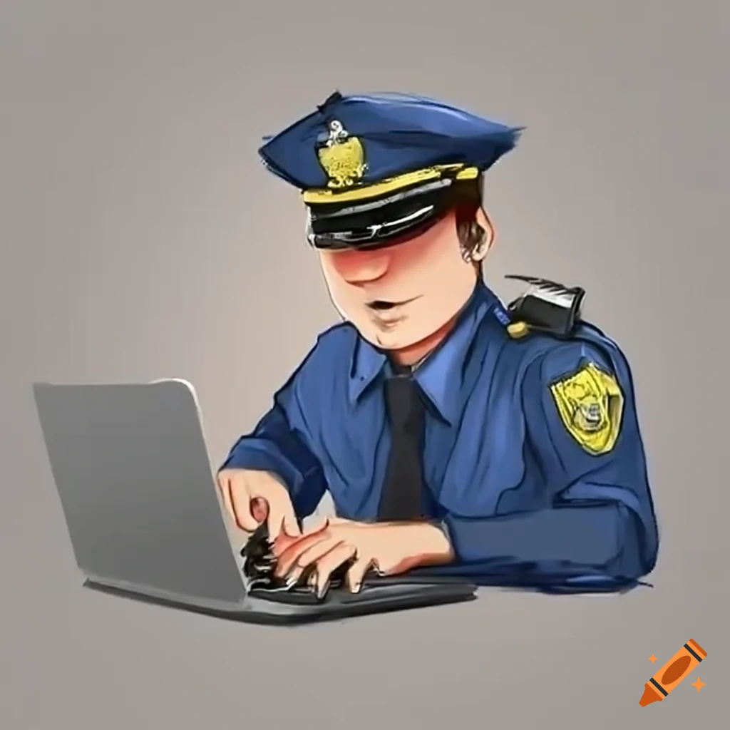 Police officer working on a computer