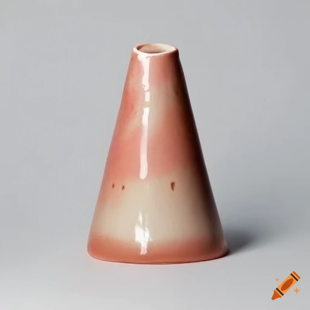 Ceramic cone with unique fleshy gore-colored glaze on white background