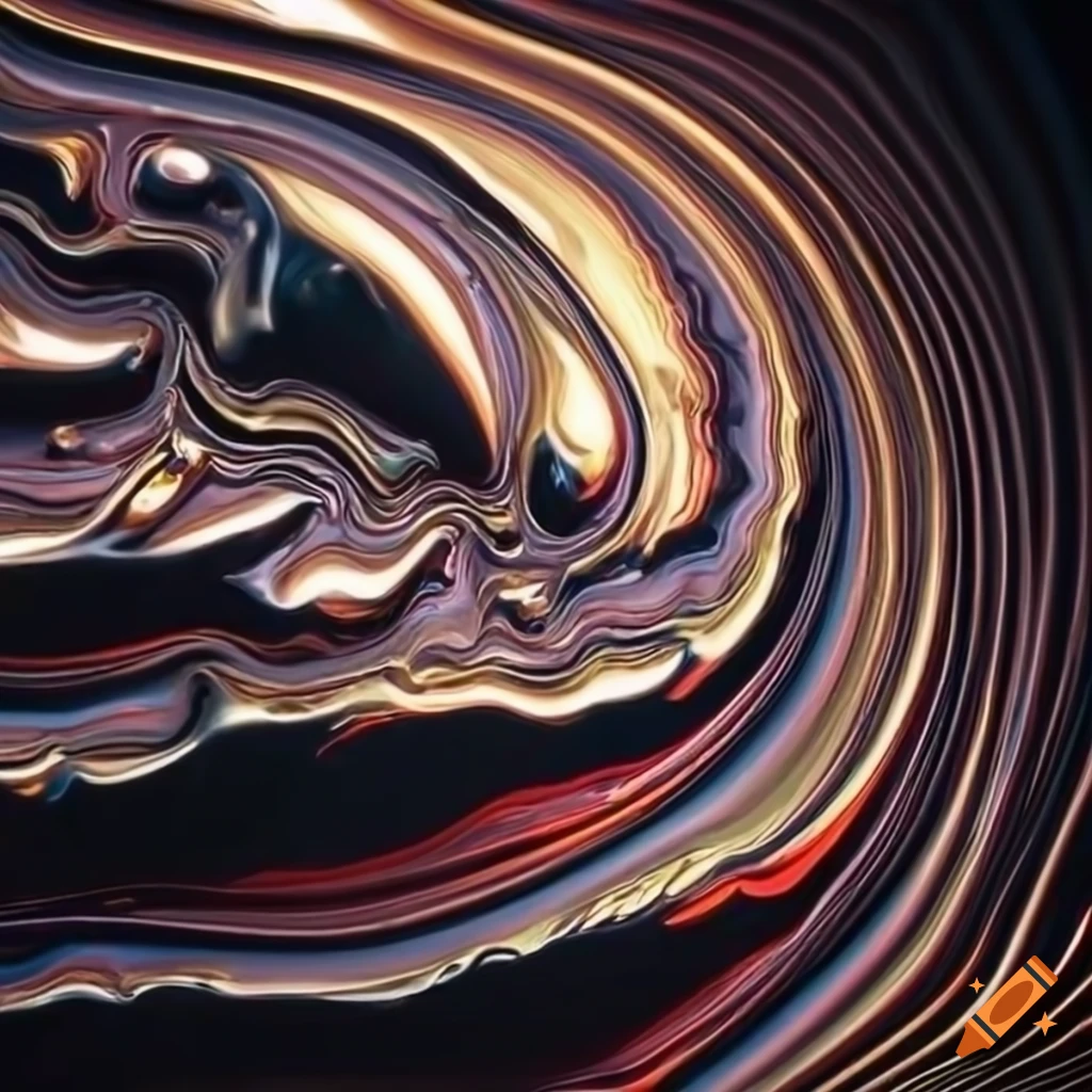 Hyperrealistic metallic liquid reflections with intricate details