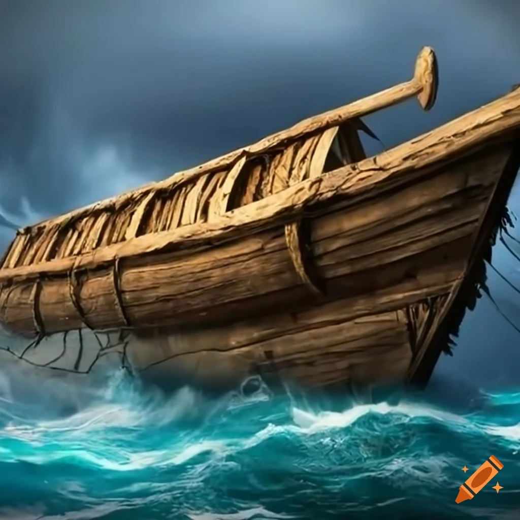 Crafting a prehistoric wooden ark during stormy seas