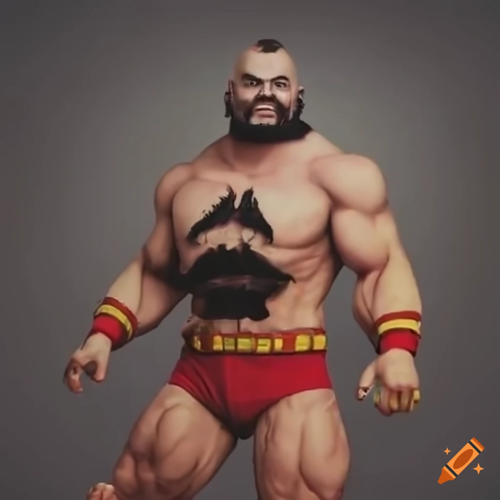 Zangief depicted as a firefighter in a hyper-realistic style