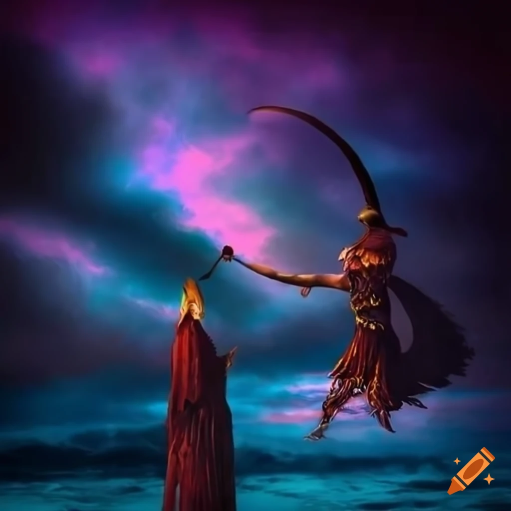 Serbian mythology scene with the black sun in the sky