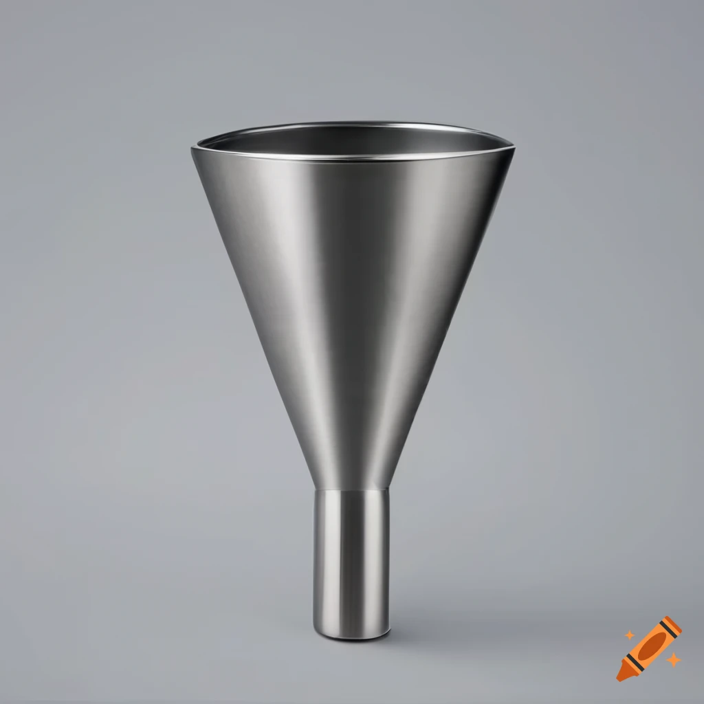 Brushed stainless steel funnel on white background