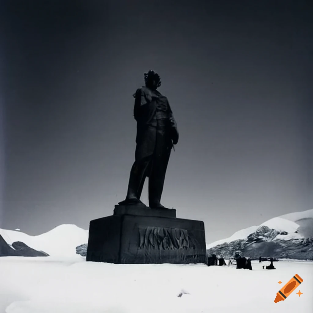 Vintage monochrome photo of the huge statue of lenin in antarctica on ...