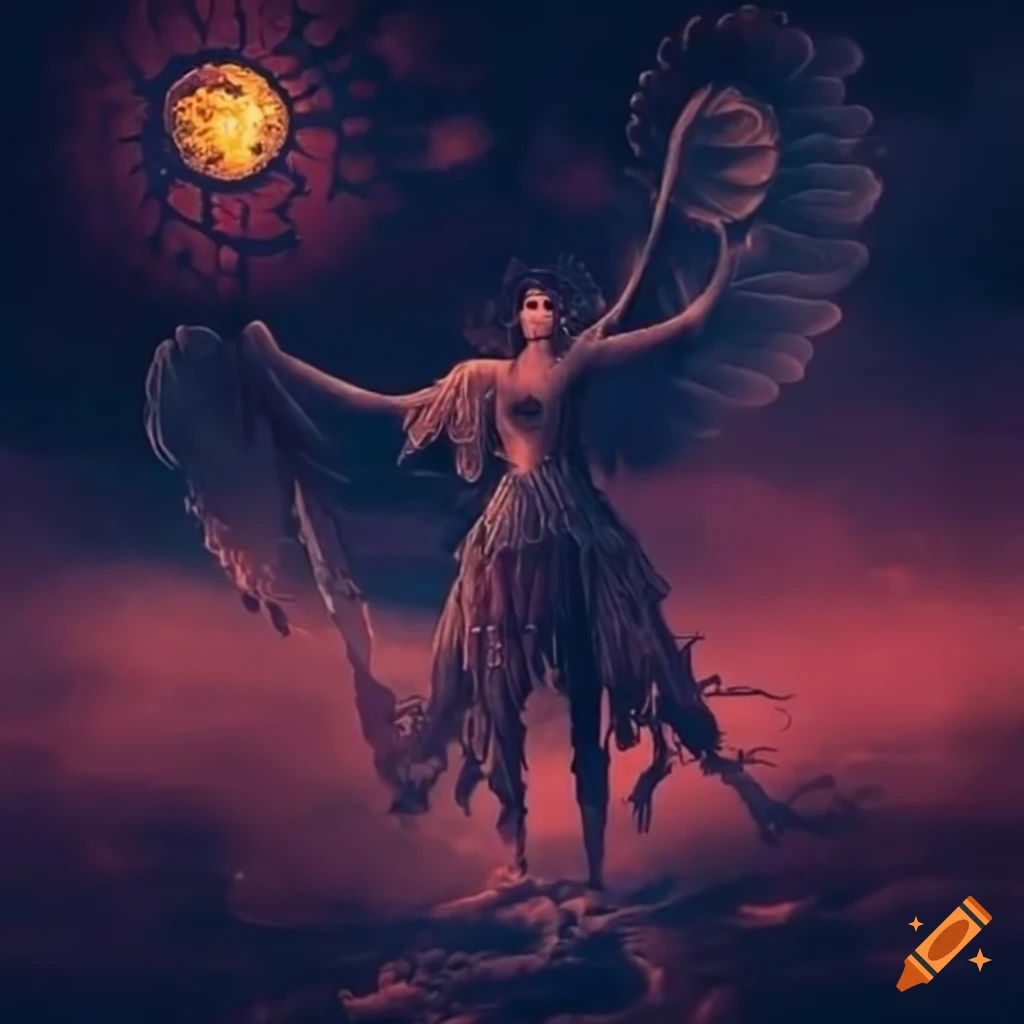Serbian mythology scene with the black sun in the sky