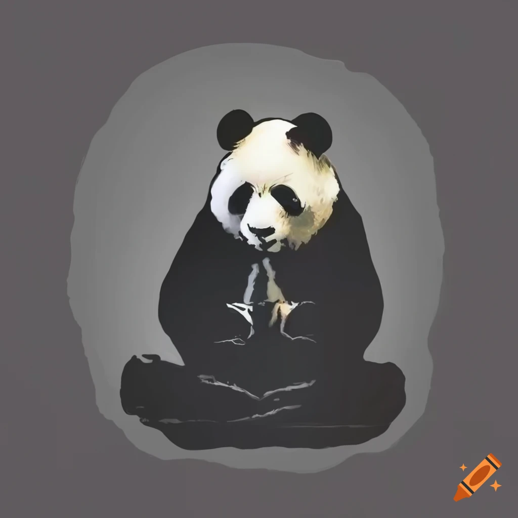 Banksy panda meditating with crossed arms and praying hands on Craiyon, image size:1024x1024