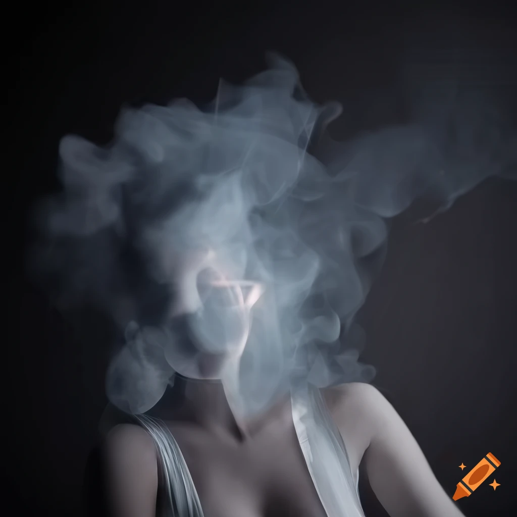 Shiny attractive mask in smoke with chiaroscuro lighting