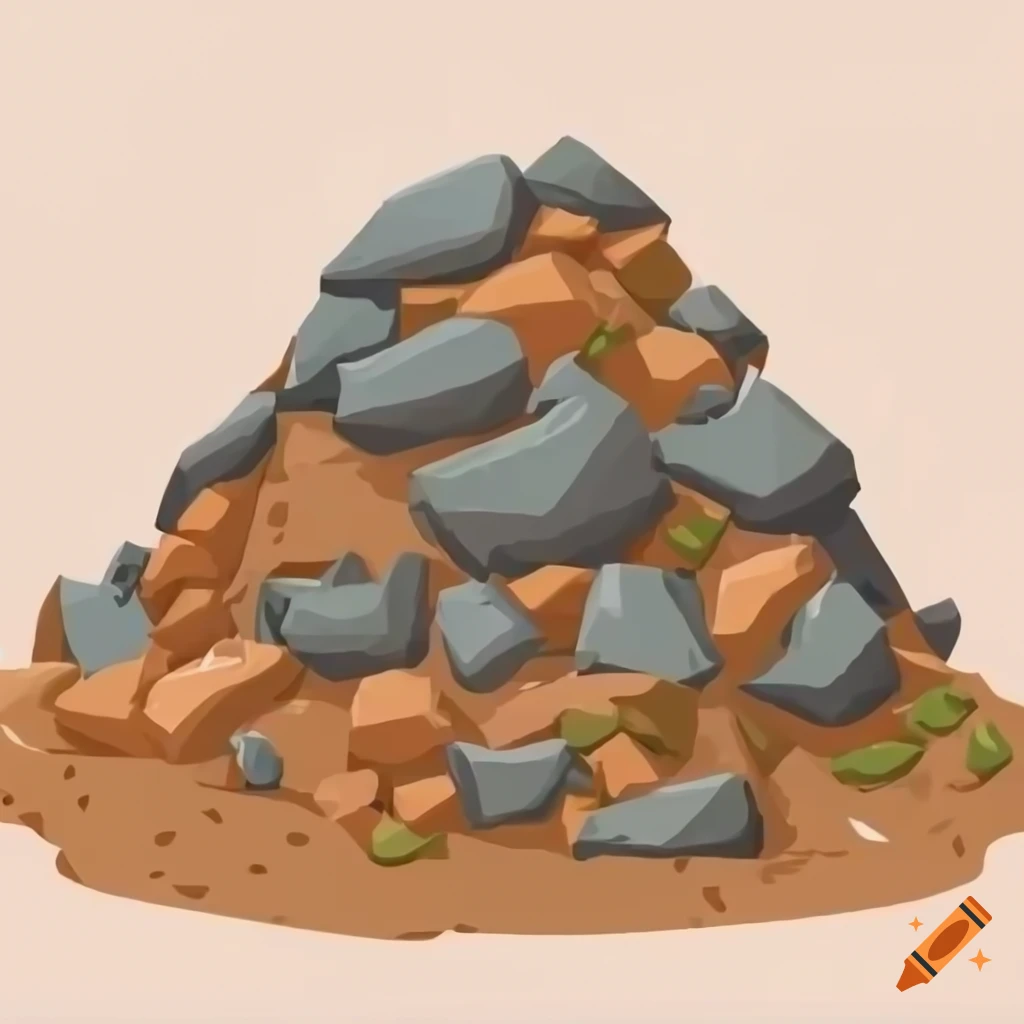 Pile of sand and rubble in cartoon style on white background
