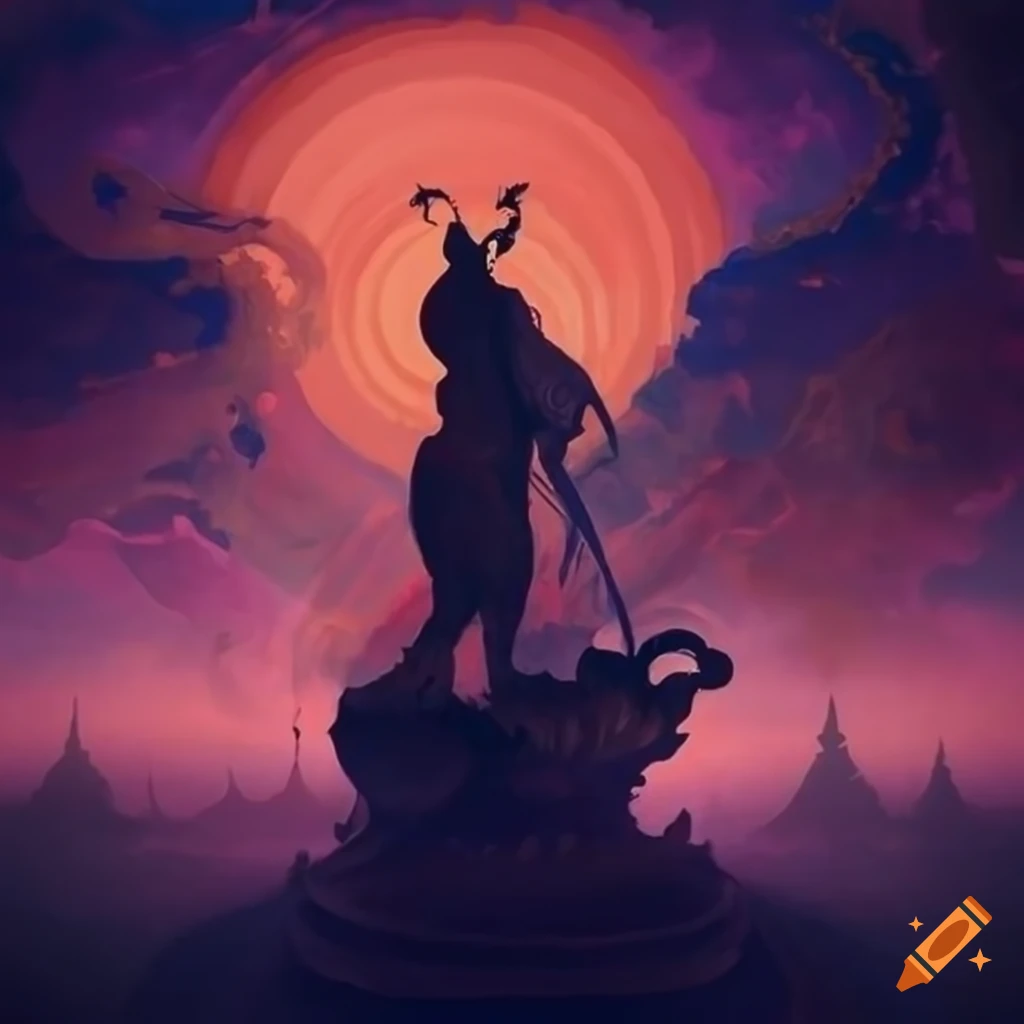 Vibrant Serbian mythology scene with the black sun in the ethereal sky