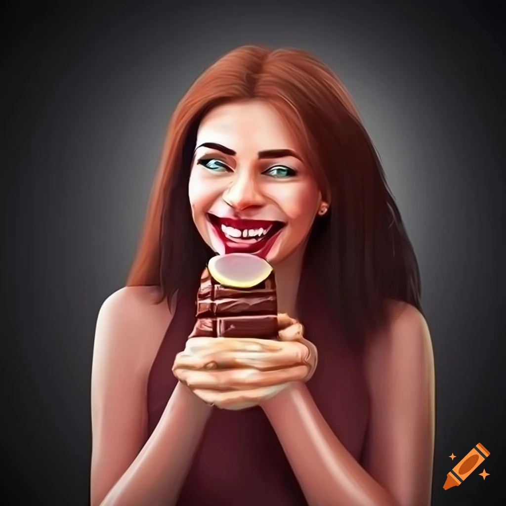 Joyful woman enjoying a chocolate alfajor