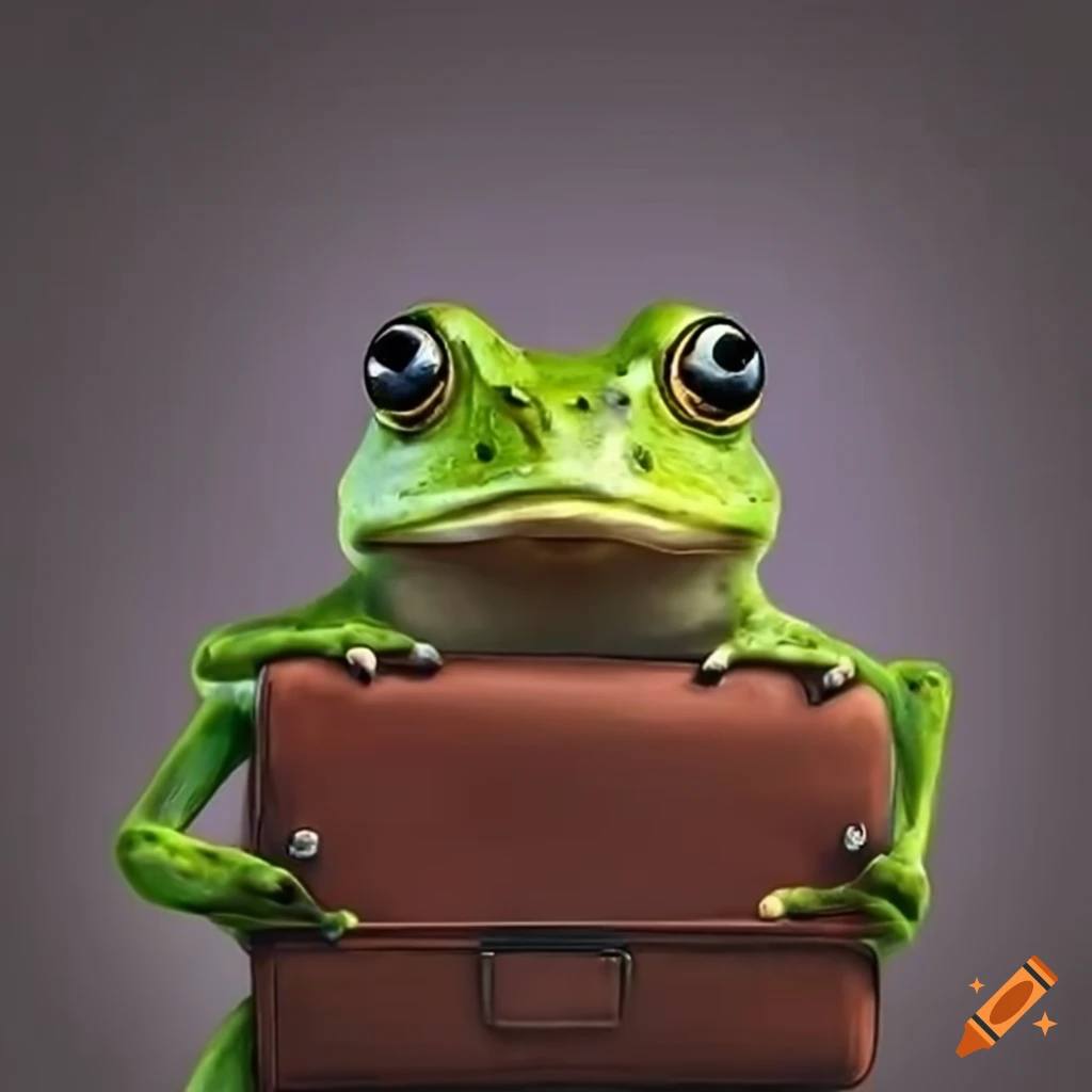 Frog holding a briefcase in a whimsical painting