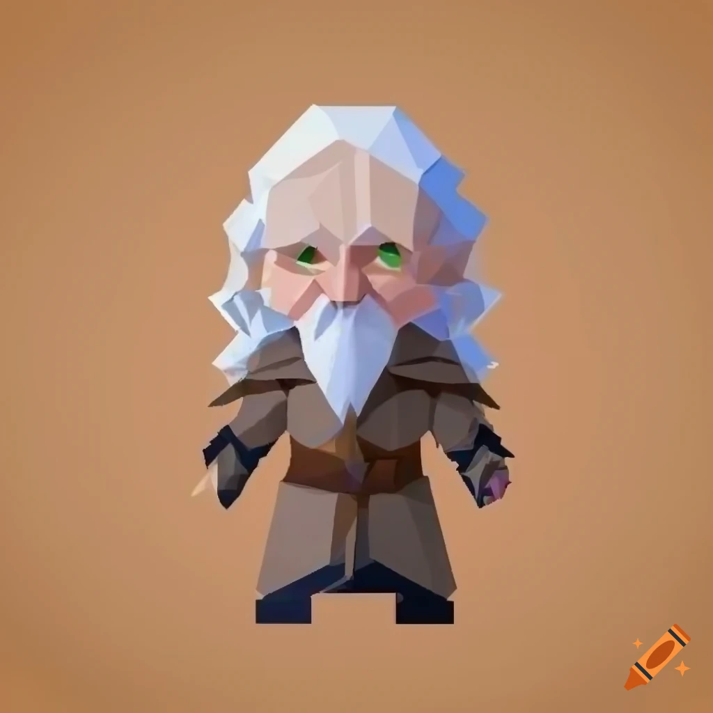 Small white wizard in low poly style in T-pose