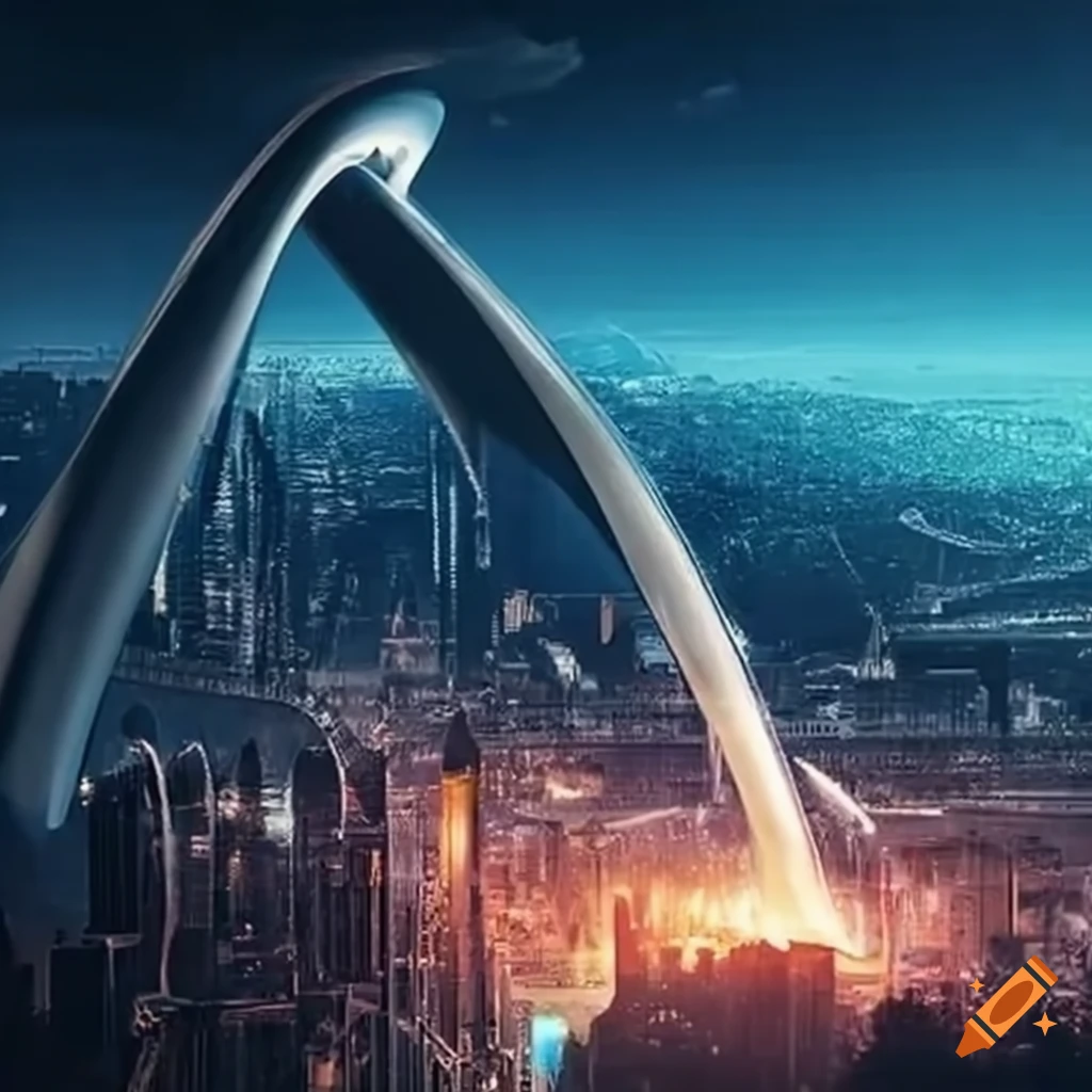 Futuristic city with flying cars and people walking on bridges on Craiyon