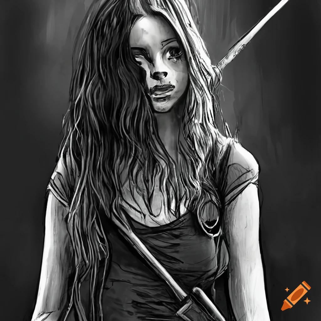 Intense portrayals of survivors in The Walking Dead in black and white sketch art style