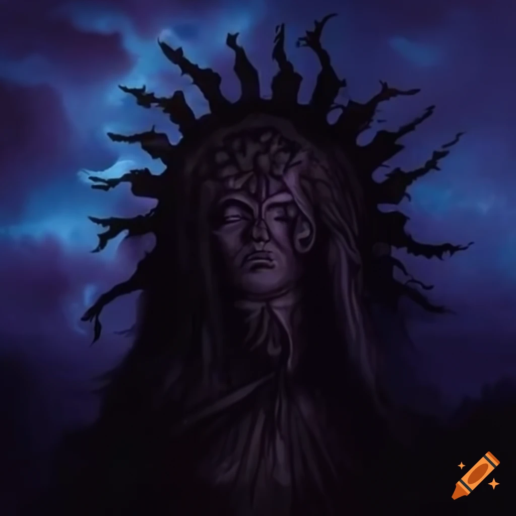 Serbian mythology scene with the black sun in the sky