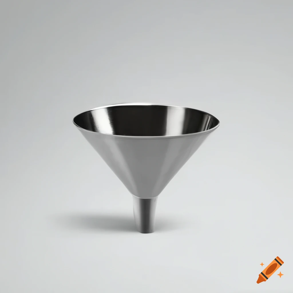 Stainless steel funnel on a white background