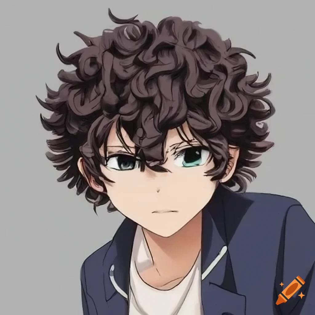 Anime boy with dark curly ombre hair