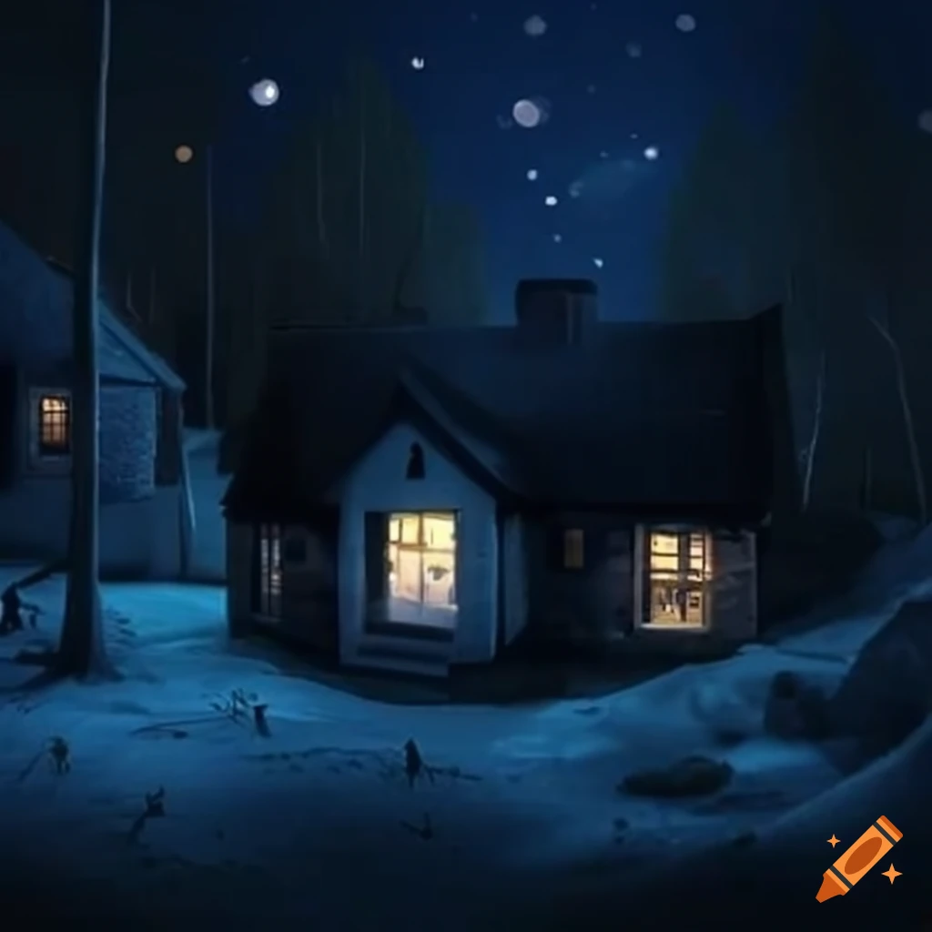 Small house at night