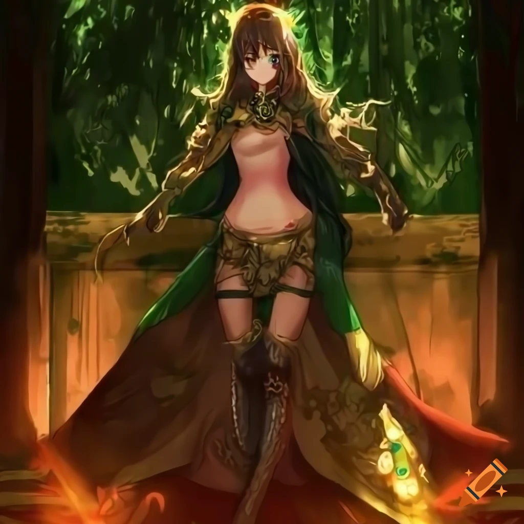 Anime woman in imperial dress in magical forest